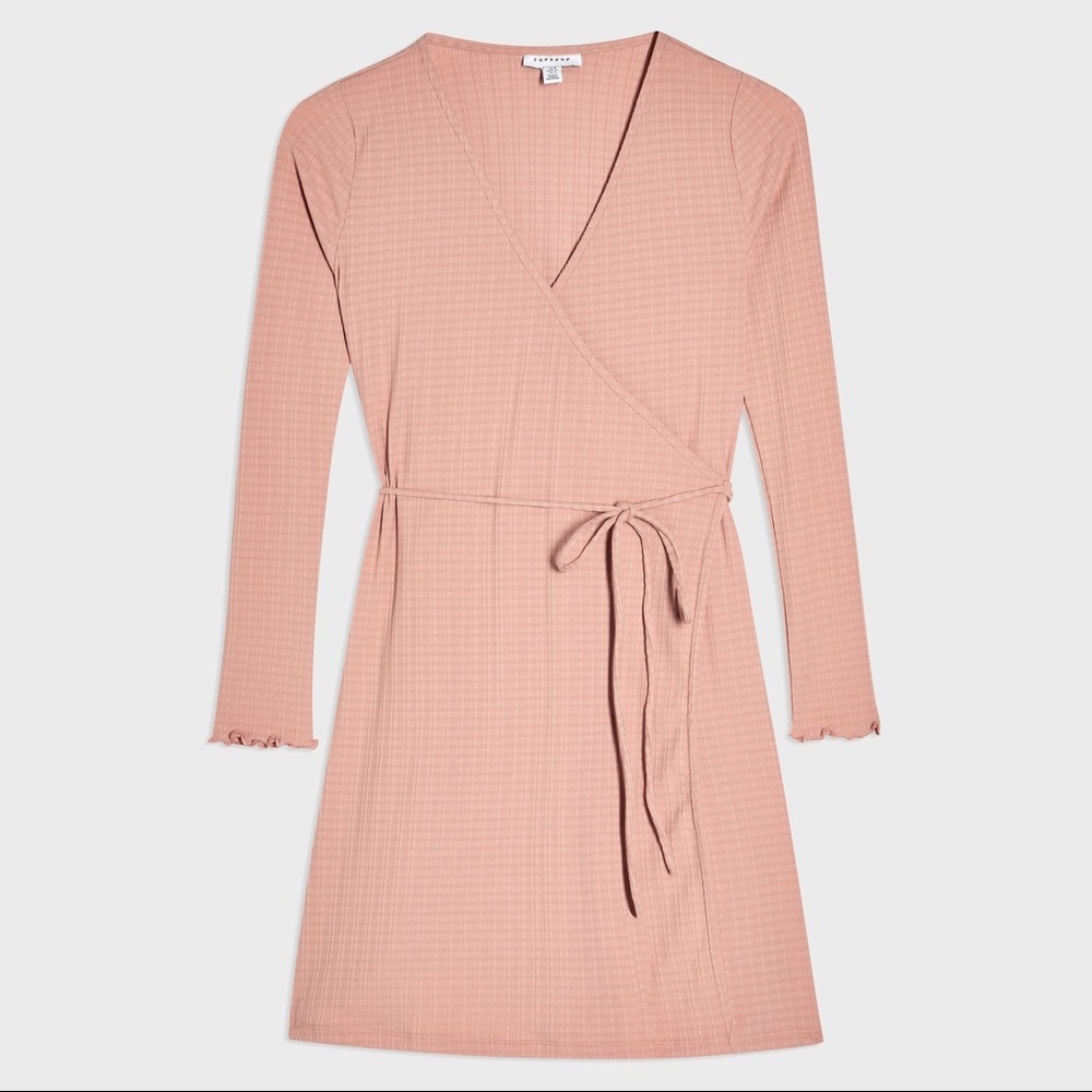 Topshop Long Sleeve Seersucker Wrap Mini Dress - Picture 8 of 11